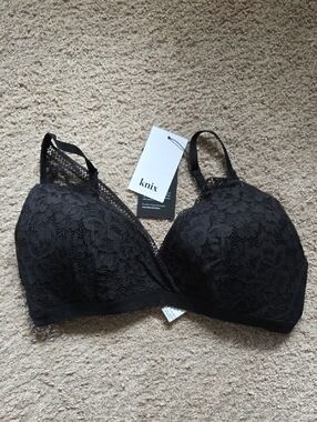 knix Black Lace Wireless Bralette,Size XL